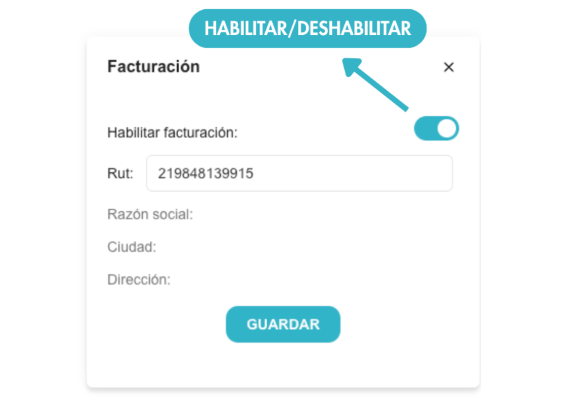 Opciones de Facturación con habilitar/deshabilitar